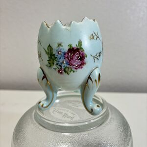 Vintage 1960s Robin's Egg Blue Inarco? Japan Cracked Egg Floral Painted Vase